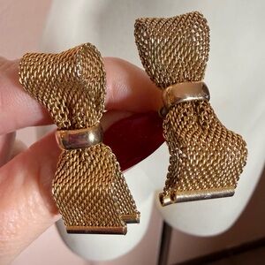 Antique Gold Mesh Bow Earrings